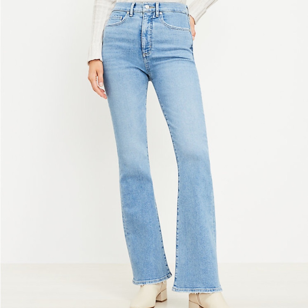 LOFT High Rise Slim Flare Jeans in Light Wash Indigo